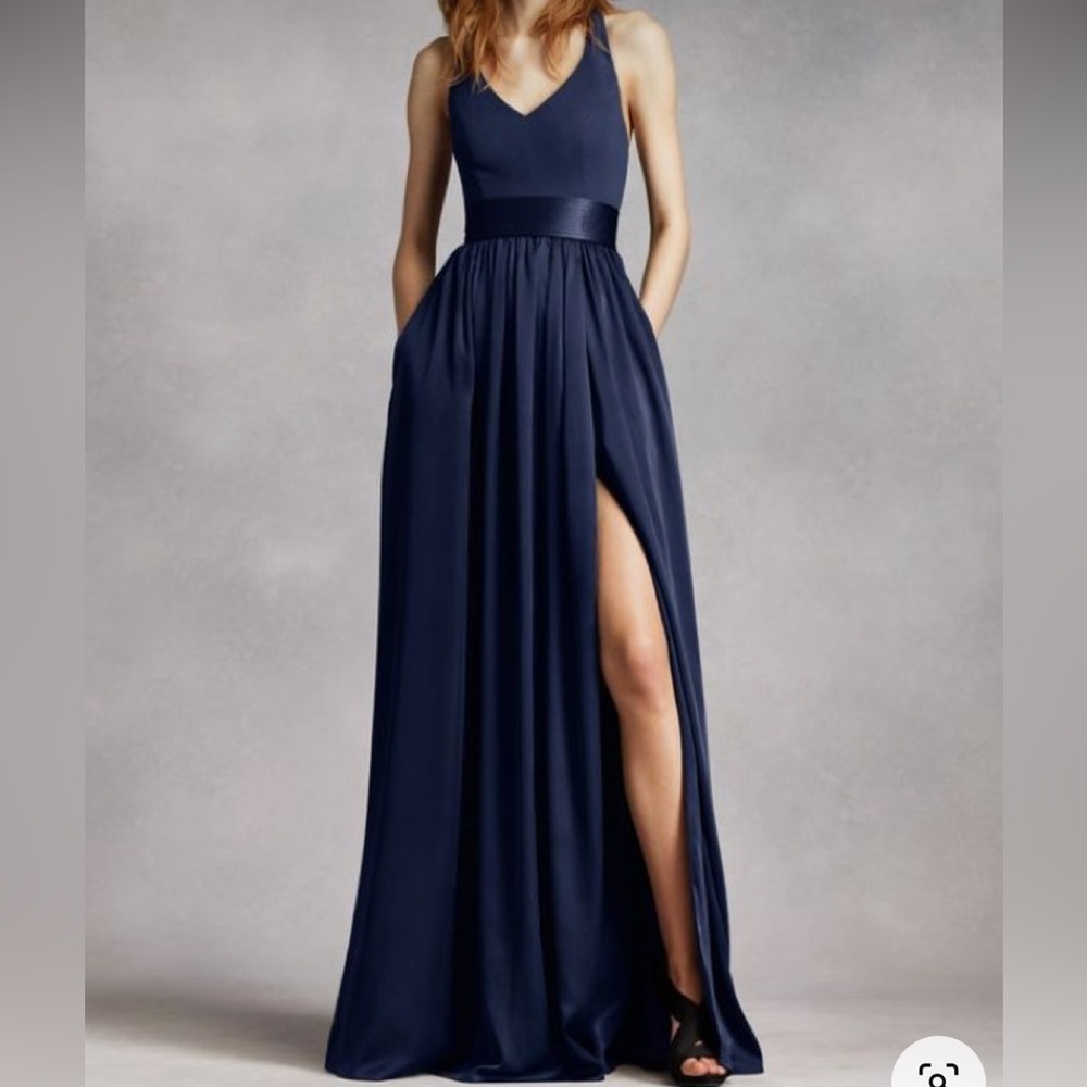 David’s Bridal Vera Wang White, halter top full-length dress Navy blue, size 10